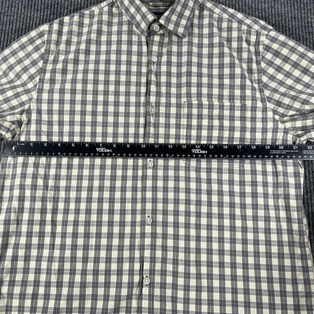 Banana Republic Shirt Mens Size Large Yellow Gray Plaid Long Sleeve Button Up